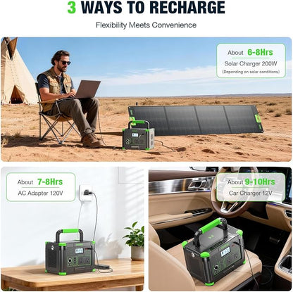 1000W Portable Power Station & 200W Foldable Solar Panel Generator Kit