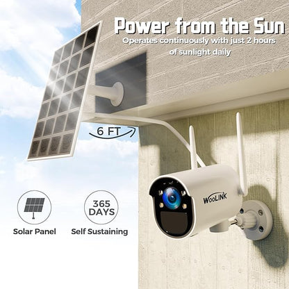 WOOLINK Solar Security Cameras Wireless Outdoor with Solar Panel, 2.4GHz WiFi Cameras for Home Security with PR 225°, AI Detection, 1080P Color Night Vision, SD/Cloud, IP65 Waterproof, 2-Way Talk