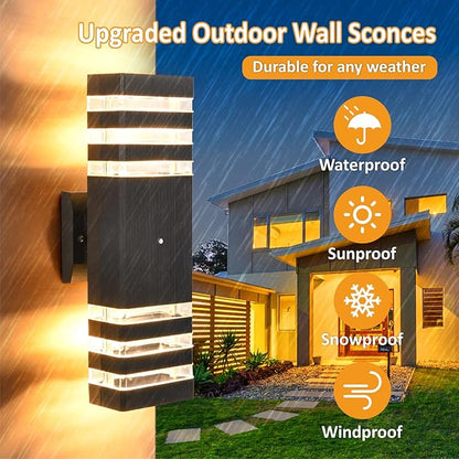Dusk to Dawn Outdoor Wall Lights 2 Pack, Up and Down Porch Lights Outdoor Wall Mount, Waterproof Exterior Lighting Fixtures for House Garage Patio