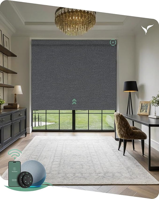 Yoolax Motorized Blinds with Remote, Designer Smart Blinds Work with Alexa, Google, Apple Homekit, 100% Blackout Motorized Shades Custom Electric Shades Voice Control (V-Jungle Grid Black)
