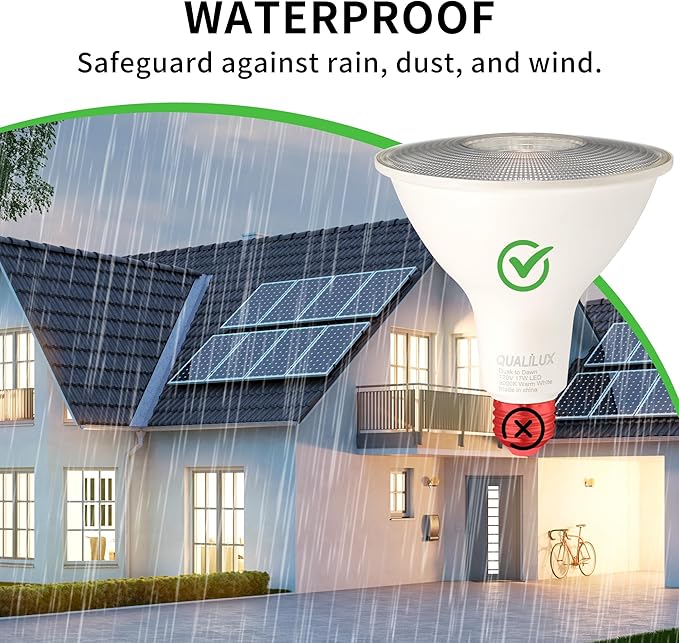 Qualilux PAR38 Dusk to Dawn LED Flood Light Bulbs, Warm White 3000K, 150W Equivalent 17W, 1600LM, Auto On/Off Light Sensing Outdoor Light Bulb, 2 Pack, Non-Dimmable, HQ-H034
