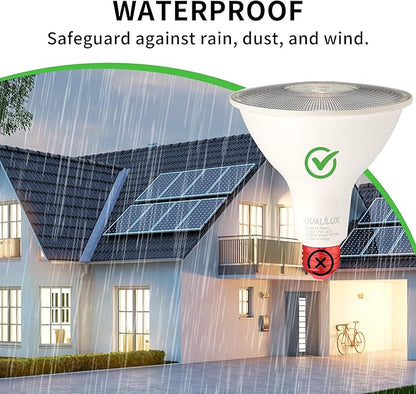 Qualilux PAR38 Dusk to Dawn LED Flood Light Bulbs, Warm White 3000K, 150W Equivalent 17W, 1600LM, Auto On/Off Light Sensing Outdoor Light Bulb, 2 Pack, Non-Dimmable, HQ-H034
