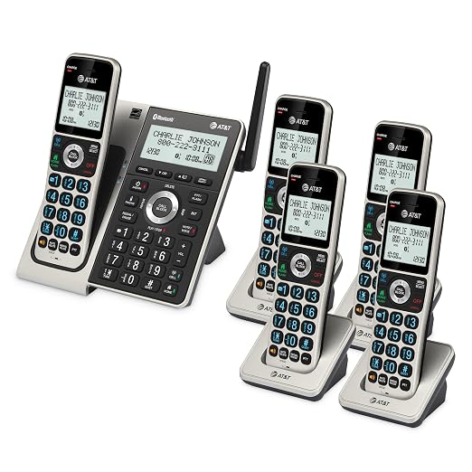 AT&T BL3107-5 DECT 6.0 5-Handset Cordless Phone with Bluetooth Connect to Cell, Smart Call Blocker, Digital Answering System, Extended Range, Big Buttons - Titanium Black