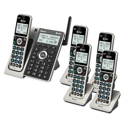 AT&T BL3107-5 DECT 6.0 5-Handset Cordless Phone with Bluetooth Connect to Cell, Smart Call Blocker, Digital Answering System, Extended Range, Big Buttons - Titanium Black