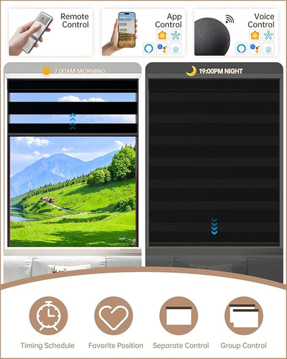 Kincmo Motorized Blinds with Remote, Motorized Zebra Shades Work with Apple Homekit,Alexa,Google Home, Customized Electric Blinds with Remote,App,Voice Control (100% Blackout Gentle Black)