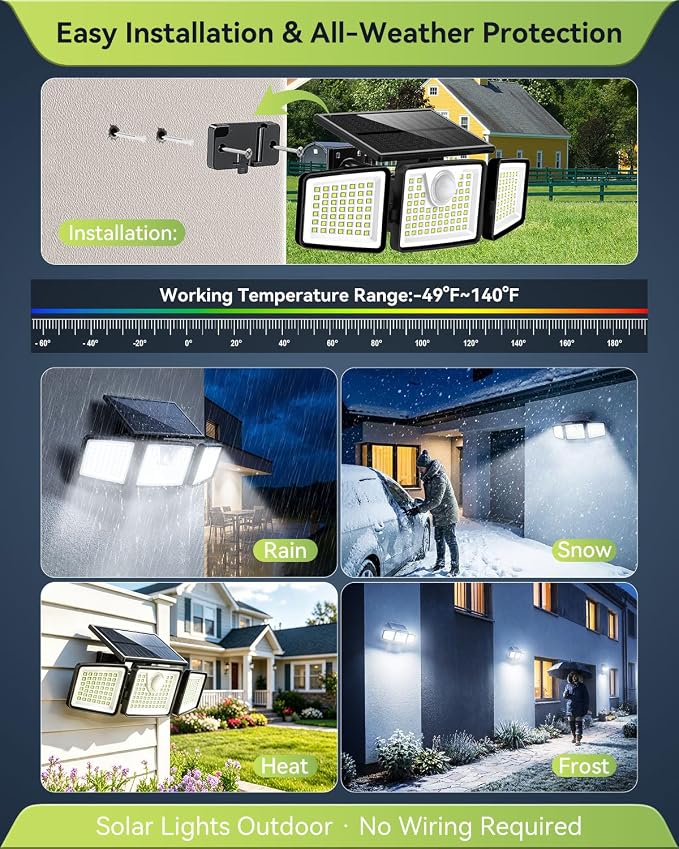 daphino 2500LM Solar Lights, Motion Sensor Outdoor Lights, 3-Head, 6 Pack