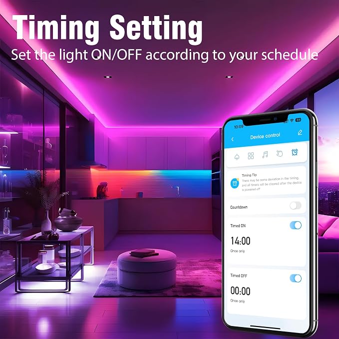 VOLIVO 25FT LED Strip Lights for Bedroom RGB Color Changing | Bluetooth APP Control, IR Remote, Music Sync Lighting, Room & Home Decor