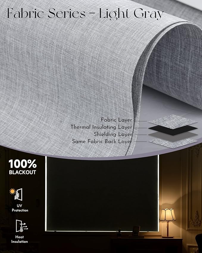 Graywind Motorized Shades 100% Blackout Work with Alexa Google WiFi Smart Hardwired Window Shade Remote Control Thermal Insulated Electric Blinds, Customized Size (Light Gray)