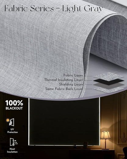 Graywind Motorized Shades 100% Blackout Work with Alexa Google WiFi Smart Hardwired Window Shade Remote Control Thermal Insulated Electric Blinds, Customized Size (Light Gray)