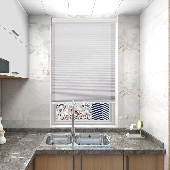 Changshade Cellular Shades Window Blinds Light Filtering Cordless Custom Size, Honeycomb Door Window Blinds 1.5 inch Cell Pleated Easy to Install for Home, Office, Bedroom, Bathroom, Nursey, Grey