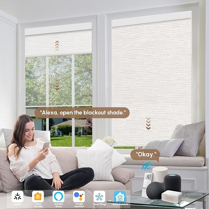 Kincmo Motorized Dual Shades, Custom Blackout & Light Filtering Motorized Blinds with Remote, Day and Night Smart Dual Roller Shades Work with Apple Homekit,Alexa,Google (Multicolor)