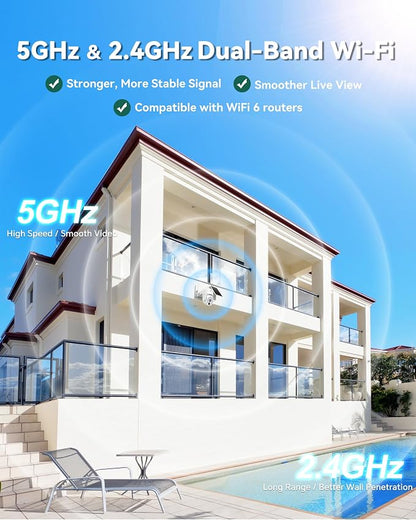 SYMYNELEC 2.4/5GHz Solar Security Camera Wireless Outdoor, 100% Wire-Free