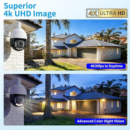 4K30fps 8MP Outdoor PTZ IP POE Auto Tracking Dome Camera Pan Tilt 20x Optical & Human Vehicle Detection,ONVIF IP Wired Camera IR & Floodlight Color night Vision, Preset ,2-Way Audio,24/7 Recording