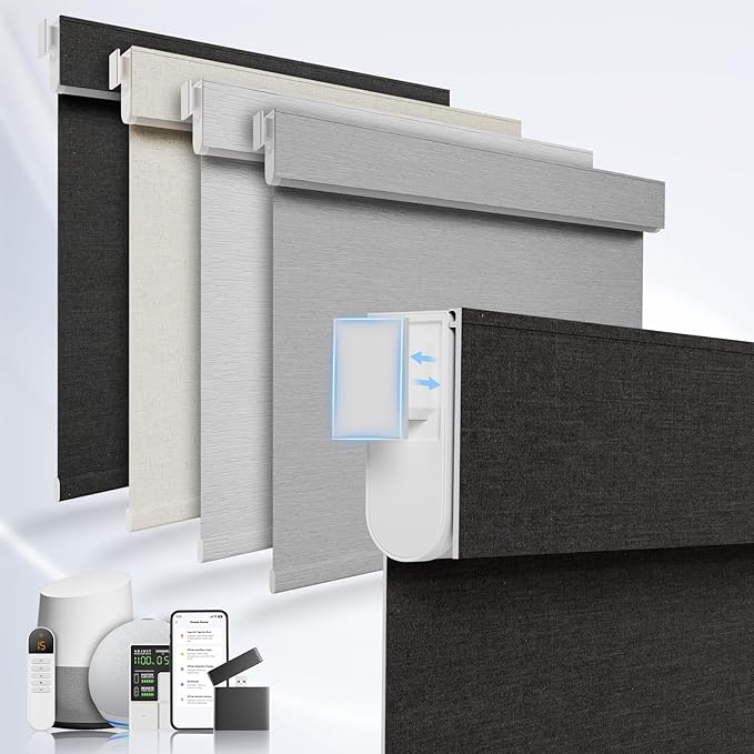No Drill Motorized Blinds with Remote, No Tools Automatic Blinds for Window, Blackout Motorized Shades, Light-Filtering Smart Blind, Dry Battery, Customized Size, Black