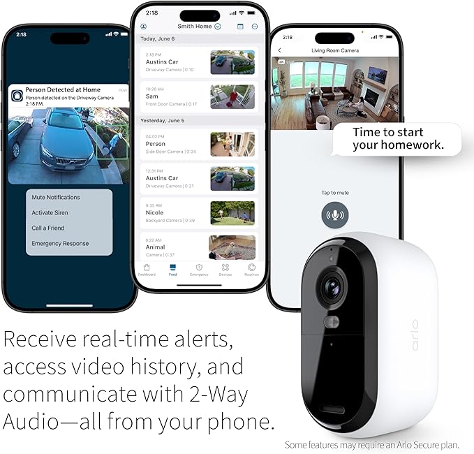 Arlo Essential 2K Security Cam (2nd Gen) – Wireless, Indoor/Outdoor, 3-Cam Set, Color Night Vision, 2-Way Audio, Motion Alerts, Spotlight – White (Renewed)