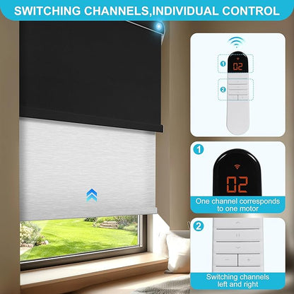BERISSA Smart Motorized Dual Roller Shades with Remote,APP/Voice Control Blackout&Light Filtering Double Roller Blinds for Windows,Automatic Electric Shades with Solar Pannel.Custom Size