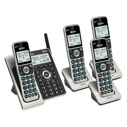 AT&T BL3107-4 DECT 6.0 4-Handset Cordless Phone, Titanium Black | Bluetooth Connect to Cell, Smart Call Blocker, Digital Answering System, Extended Range, Big Buttons