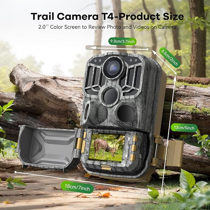DEATTI Trail Camera 48MP 4K Game Camera with 8 Batteries 32GB SD Card,WiFi Bluetooth Connection,Trail Cameras with Night Vision Motion Activated Waterproof for Wildlife Deer Outdoor 0.1s Trigger Time