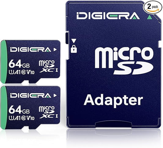 DIGIERA 64GB CT100 microSDXC UHS-I Memory Card with Adapter - up to 100MB/s, C10, U1, V10, Full HD, A1, Micro SD Card for Smartphones, Tablets, Cameras, Gaming Consoles, and Drones (2 Pack)