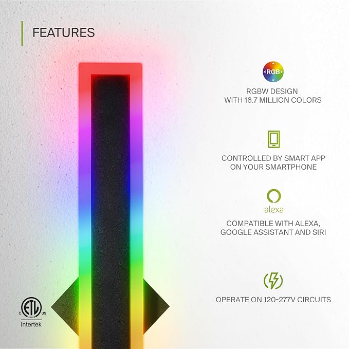 ASD LED 24" Long Wall Mount Light Fixture, Outdoor & Indoor Linear Sconce | RGBW, Smart, Waterproof, Anti-Rust, ETL Listed | 18W 900LM 2700-6500K 100-277V | Exterior Porch Lighting | Black
