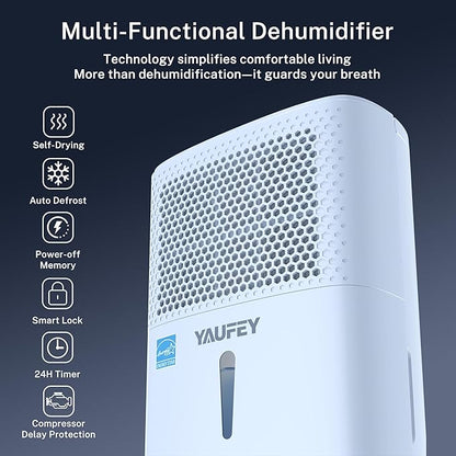 Yaufey 2025 Most Efficient Energy Star Dehumidifier for 2,000 Sq. Ft. Home, Basement and Large Room - Powerful, Quiet with Humidity Control, Timer, Drain Hose and Water Tank