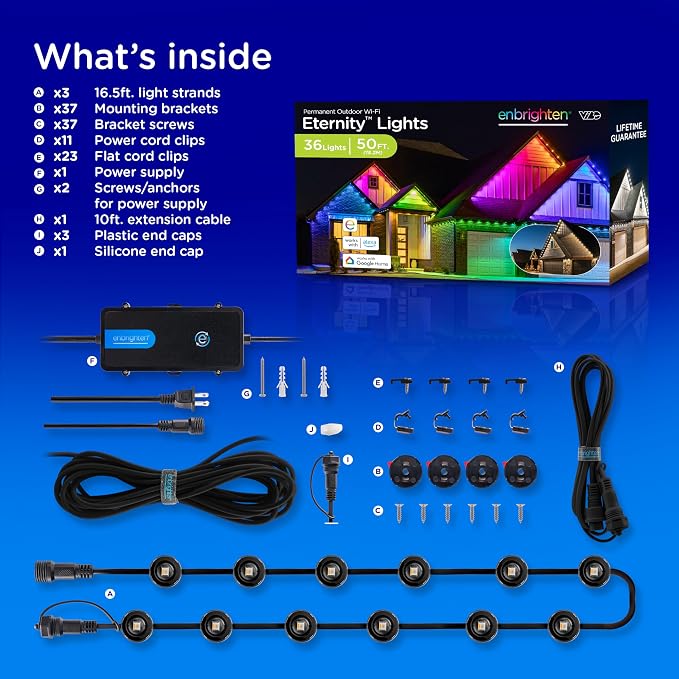 Enbrighten Eternity Permanent Outdoor Lights, 32 Lights, Smart, 50ft (Pack of 2)