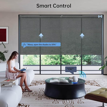 Motorized Coupled Shades, Light Filtering Smart Blinds for Large Windows Automatic Blinds Compatible with Alexa, Electric Roller Shades Customized for Living Room Home Office(Black)