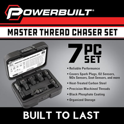 Powerbuilt 7pc Master Thread Repair Chaser Set (O2, Spark Plug & Fasteners)