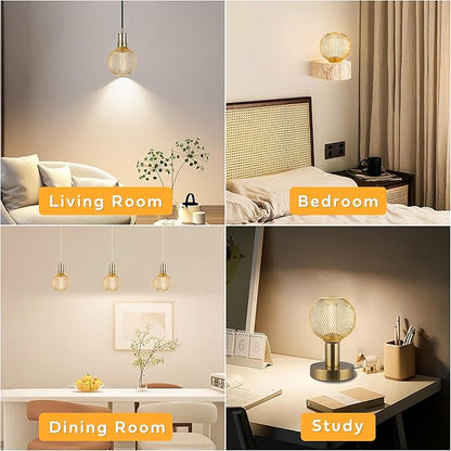 Decorative LED Light Bulb, Golden Metal Mesh Cover, E26 Medium Base, LED Lights for Bedroom Floor Lamp, Ceiling Light Fixture & Table Lamp, 3.5W Dimmable, 2200K Very Warm White Glow Bulbs