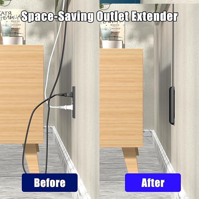 CABOCASA 3FT Ultra Flat Plug Extension Cord Power Strip with 3 Outlets, Patented Detachable Ultra-Thin Outlet Cover Concealer & Ultra-Flat Plug, Max. 13A 125V 1625W ETL Listed, Black Color