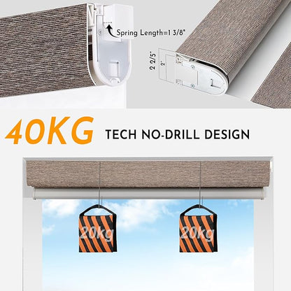 Persilux No Drill Motorized Zebra Blinds with Remote, Automatic 65% Blackout Smart Zebra Shades, Dual Layer Privacy, Linen Fabric, Flint, RS2255-5