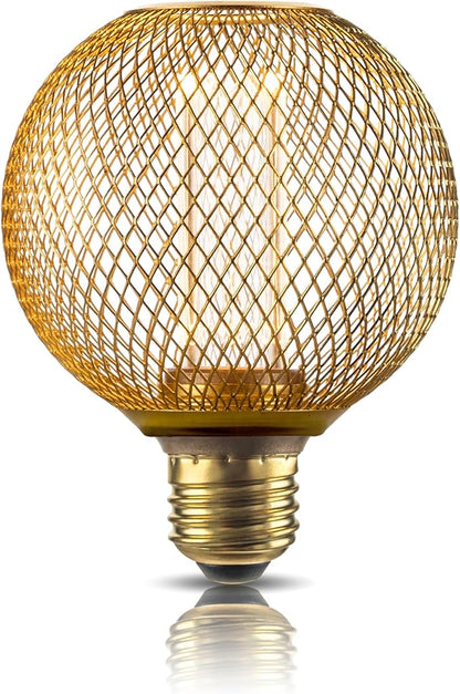 Decorative LED Light Bulb, Golden Metal Mesh Cover, E26 Medium Base, LED Lights for Bedroom Floor Lamp, Ceiling Light Fixture & Table Lamp, 3.5W Dimmable, 2200K Very Warm White Glow Bulbs