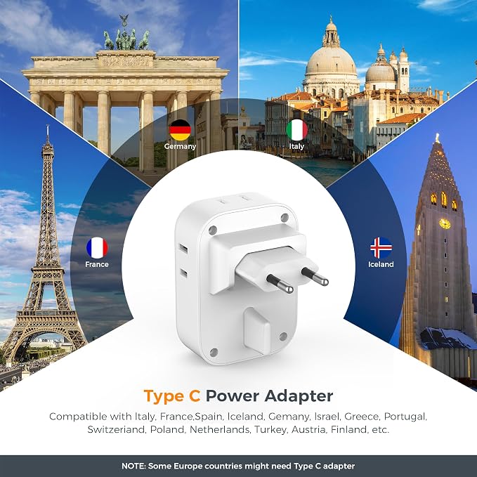 TESSAN European Travel Plug Adapter 2 Pack, Type C Foldable Plug