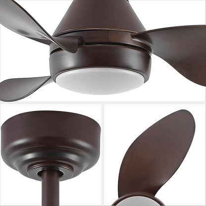 OVAL AIR AIR8000C Albini 22" Contemporary Minimalist 6-Speed Metal Mobile-App/Remote-Controlled Dimmable Smart Integrated LED Ceiling Fan for Living Room, Bedroom, Office, Olympic Dark Walnut