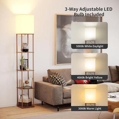 SUNMORY 5 Tier Floor Lamp with Shelves, Standing Lamps for Living Room