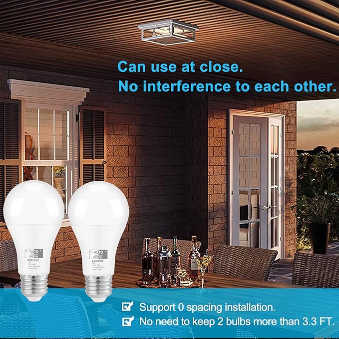 Qualilux Dusk to Dawn Light Bulbs, Auto On/Off Light Sensing LED Bulbs Outdoor, Soft White, A19 4-Pack, 12W 1000LM 75W Equivalent, HQ-H022