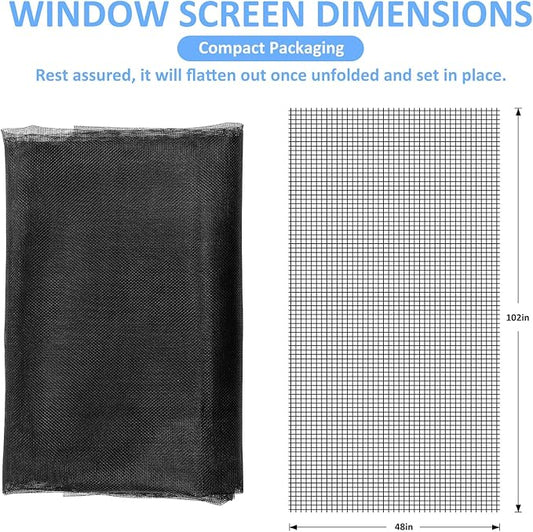 48"x102" Window Screen Mesh, Fiberglass Window Screen, Screen Door Mesh, Windows Screens and Screen Door Replacement, Patio Screen Mesh- Black