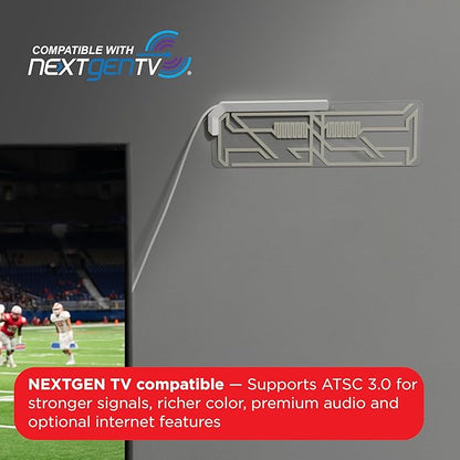 UltraPro Indoor TV Antenna for Smart TV, Long Range HD Local Channels, Easily Mount on Wall or Window, Supports 4K 1080P HDTV VHF UHF, 360° Reception, Clear, 86002