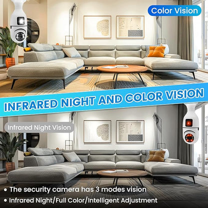 Light Bulb Security Camera, 2K/3MP Outdoor Wireless 2.4G Hz WiFi E27 Camera for Home Security, 24/7 Recording, Motion Detection and Alarm (Dual Lens) (1)