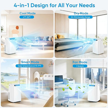 12000 BTU Portable Air Conditioners for Room Cooling up to 500 Sq. Ft, 3-IN-1 Quiet Portable AC Unit with Dehumidifier Fan, Remote Control, Smart Sleep Mode, 24H Timer, Windows Kit Included