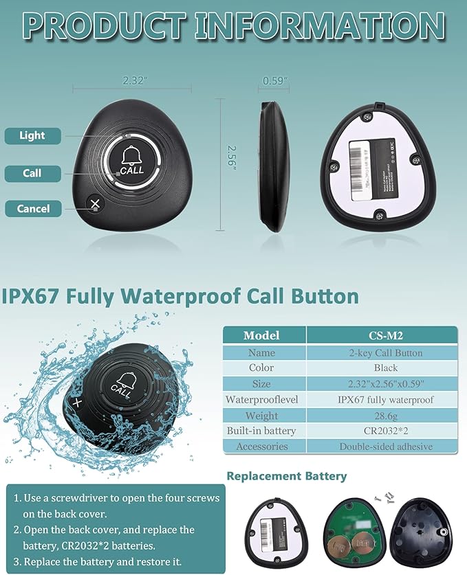 Wireless Calling System 1600+ Feet Restaurant Pager System with 1 Call Number Display/Long Range Signal Amplifier/15 Waterproof Call Buttons/2 Watch Pagers for Nurse Call Caregiver Pager Restaurant