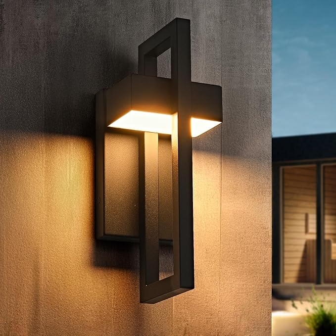 Outdoor Wall Lights Modern LED Exterior Lighting Fixtures, 3000K 20W Outdoor Wall Sconce for Porch, Matte Black Outside Wall Mount Lights for Front Door House Garage Indoor 2 Packs