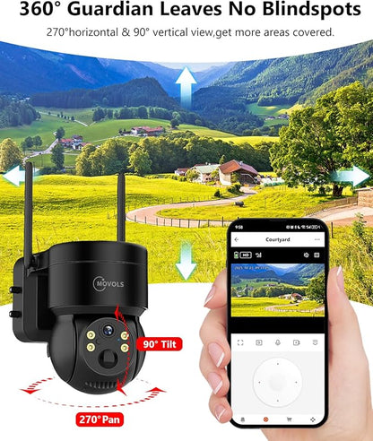 Free Data For A Year,4G LTE Cellular Wireless Security Camra,2K Solar Powered No Wifi Needed PTZ Camera,Two Way Audio, Outdoor IP66 Waterproof,PIR Motion Detection ,Color Night Vision,360 PTZ,SIM