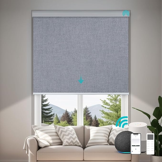 Motorized Blinds with Remote, Custom Automatic Electric Blackout Smart Blinds for Windows, Motorized Window Roller Shades Compatible with Alexa Google for Home Office, Fabric Grey
