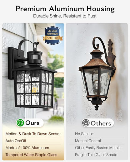 VIANIS Black Motion Sensor Porch Lights Outdoor, 100% Aluminum Anti-Rust
