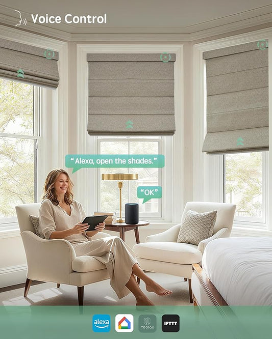 Yoolax Motorized Roman Shades with Remote, Smart Roman Shades for Indoor Windows, Blackout Automatic Blinds Work with Alexa, Google, Apple Homekit for Living Room Bedroom, Customized (Caramel Gold)