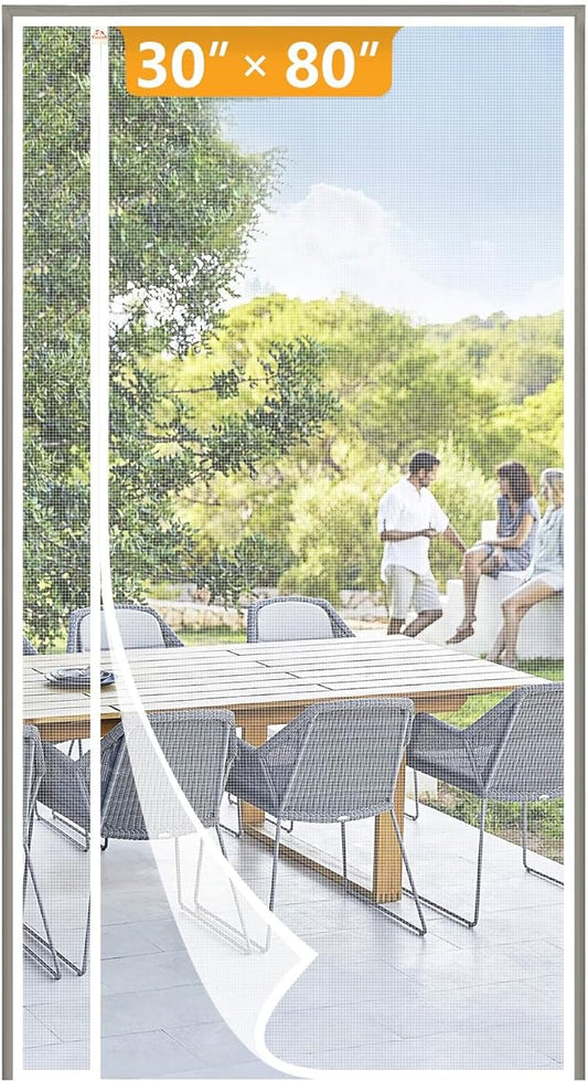 Yotache White Reversible Side Opening Magnetic Screen Door Fits Door Size 30 x 80, Unobstructed View Upgraded Polyester Mesh for Back Door, Actual Screen Size 32" x 81"