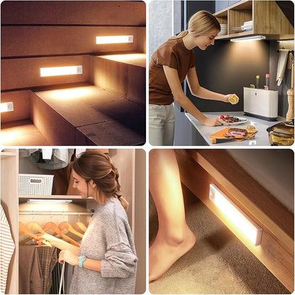6 Pack Under Cabinet Lighting Wireless, 32 LED Rechargeable Battery Motion Sensor Light Indoor, Stick On Magnetic Closet Lights, Under Counter Lights for Kitchen, Stairs, Warm 8 in