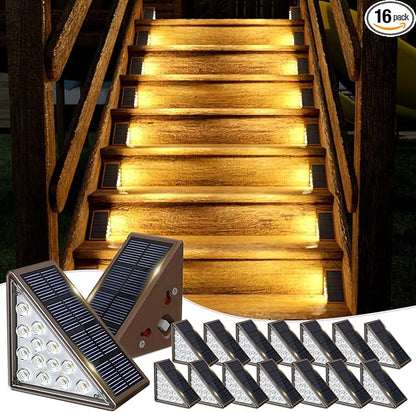 JOFIOS Solar Step Lights for Outside,16pack Solar Stair Lights Outdoor Waterproof IP67,Outdoor Deck Step Lights,Solar Outdoor Lights for Staircase,Patio,Front Step(Warm Brown)…