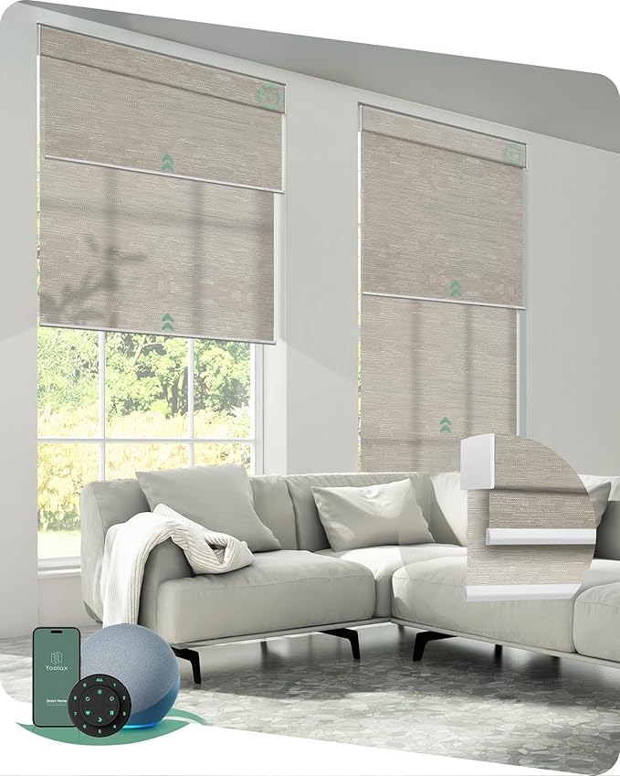 Yoolax Smart Dual Roller Shades, Motorized Blinds with Remote Smart Blinds Compatible with Alexa, Automatic Dual Shades for Windows Bedroom Living Room (Jacquard Coffee)